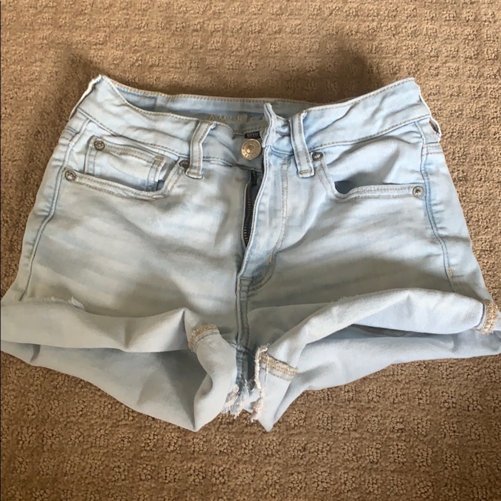 light wash high rise jean shorts